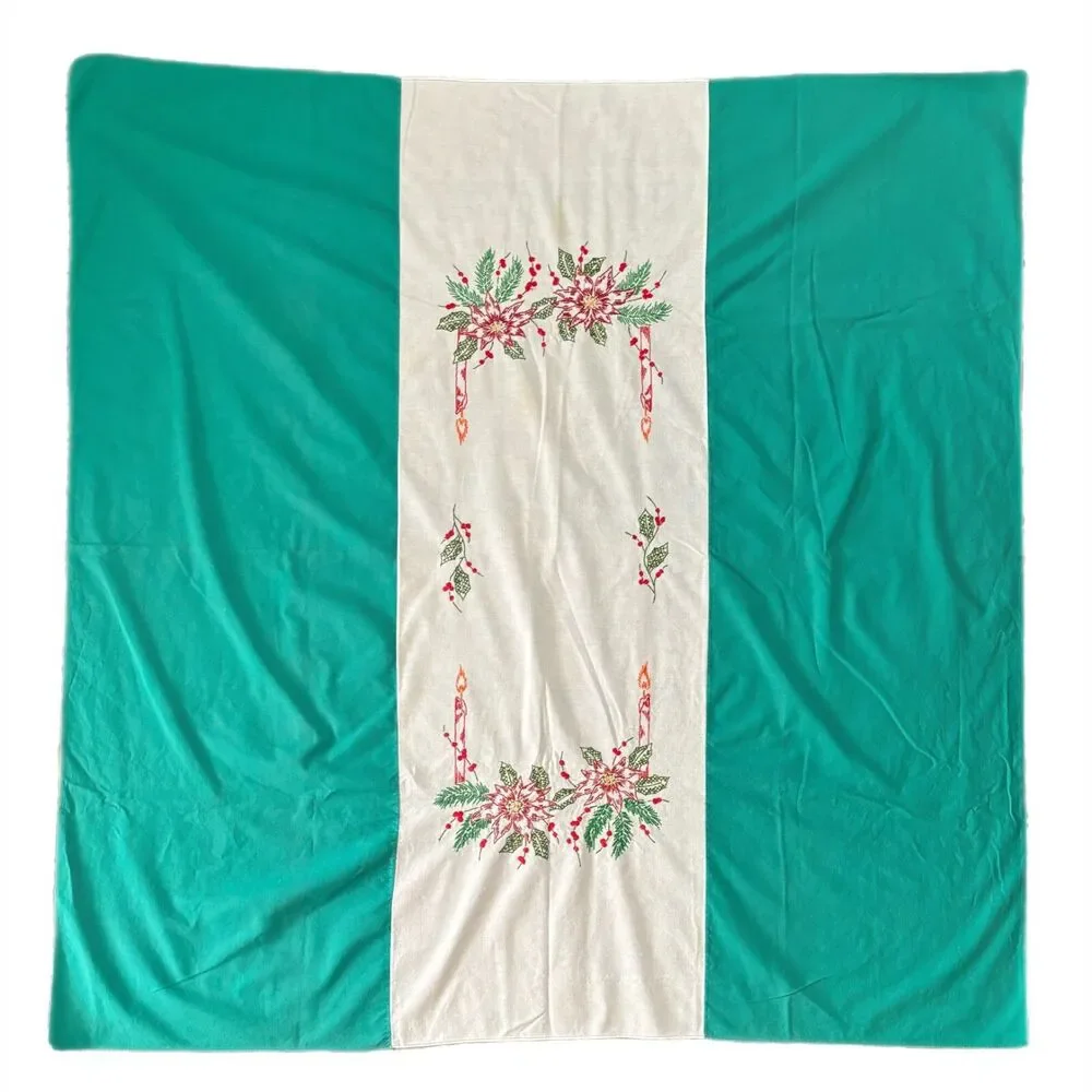 Embroidered Christmas Tablecloth Holiday Square